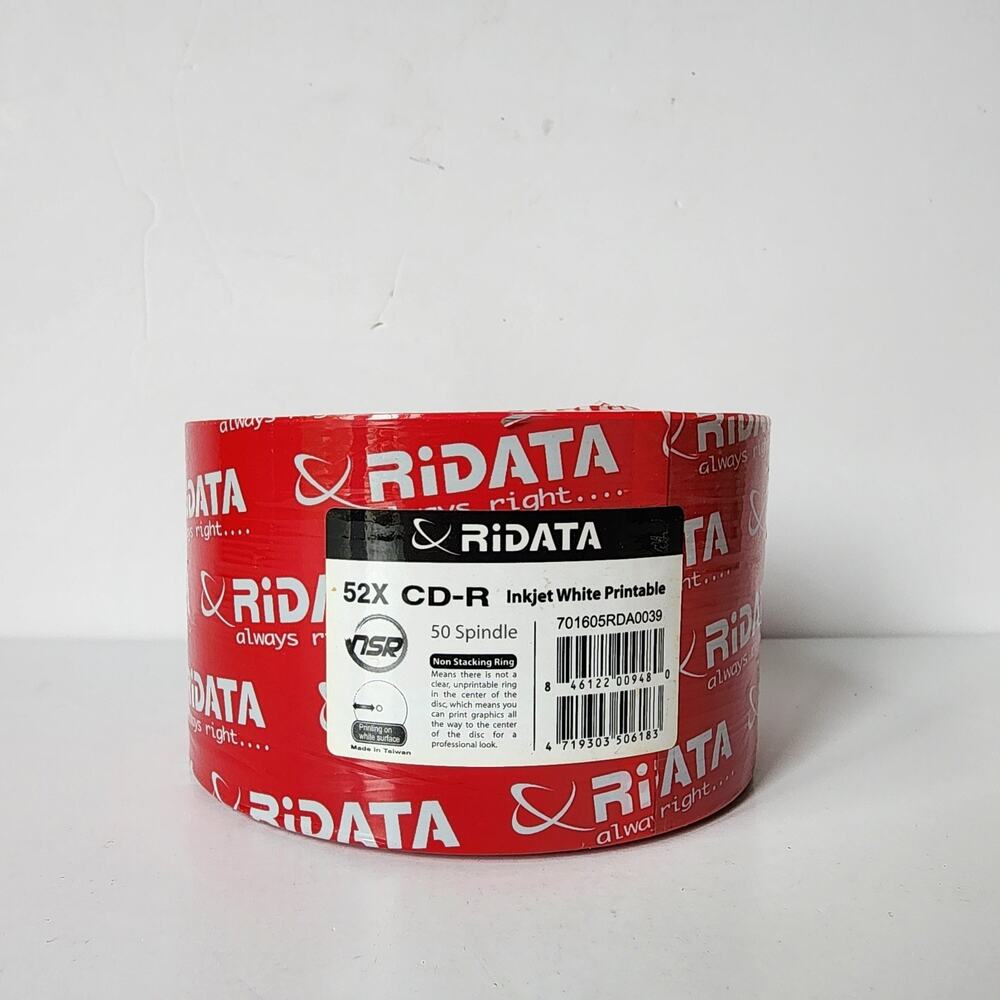 Ridata CD-R 52X 50 Spindle Inkjet White Printable New Sealed